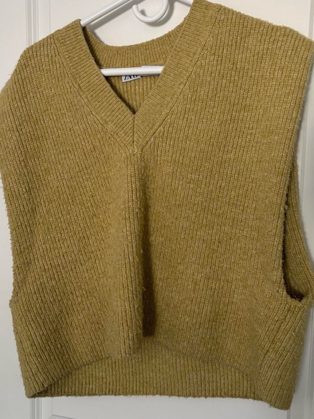Zara V-Neck Ribbed Sweater Vest in Mustard Yellow